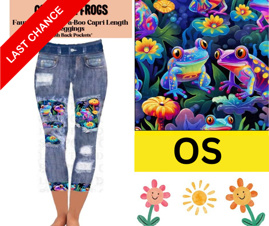 Colorful Frogs Capri Faux Denim Peekaboo