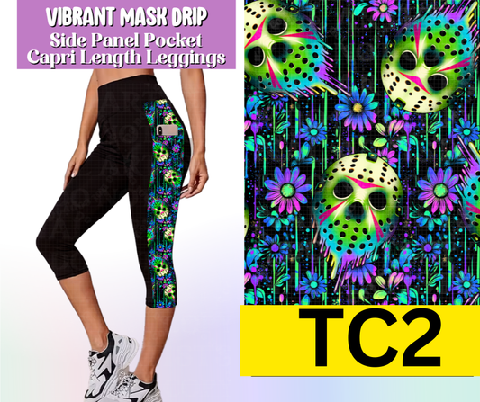 Vibrant Mask Drip Side Panel Pocket Capri Length Leggings