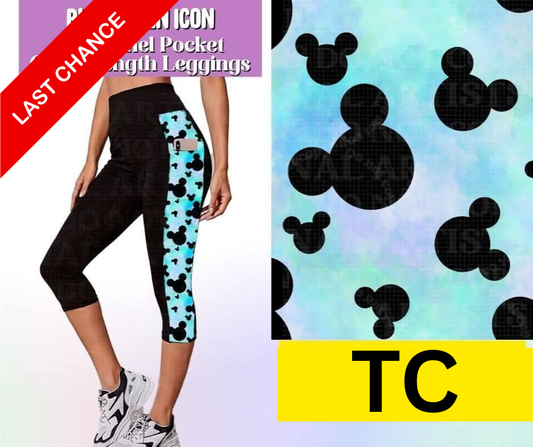 Blue Green Icon Side Panel Pocket Capri Length Leggings