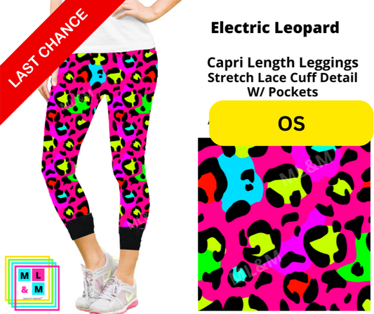 Electric Leopard Lace Cuff Capris w/ Pockets