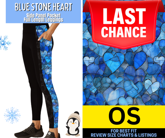 Blue Stone Heart Side Panel Pocket Full Length Leggings