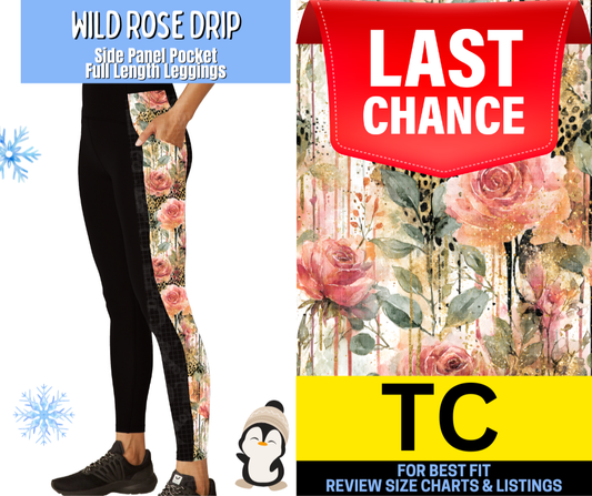 Wild Rose Drip Side Panel Pocket Full Length Leggings