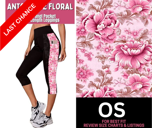 Antoinette Floral Side Panel Pocket Capri Length Leggings