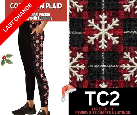 Cozy Snow Plaid Side Panel Pocket Full Length Leggings