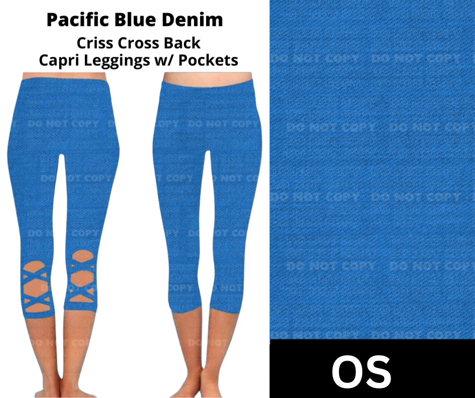 Pacific Blue Denim Criss Cross Capri w/ Pockets