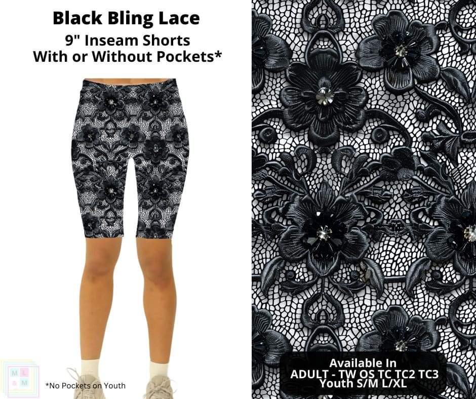 Black Bling Lace Shorts w/ Pockets
