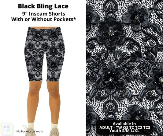 Black Bling Lace Shorts w/ Pockets