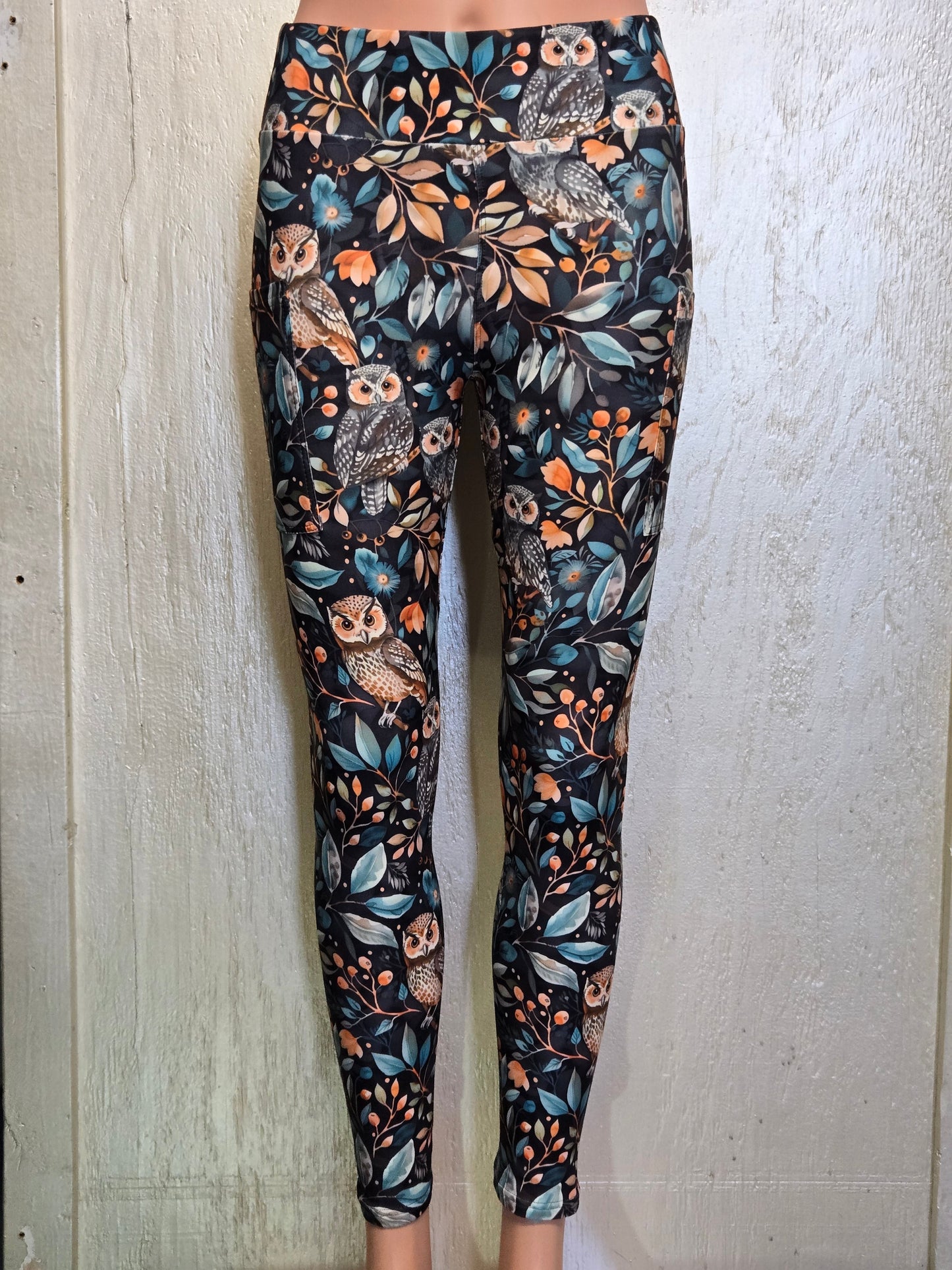 Floral owls leggings with pockets