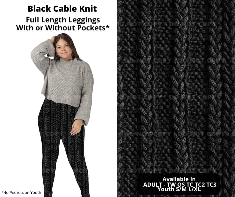 Black Cable Knit Full Length Leggings w/ Pockets