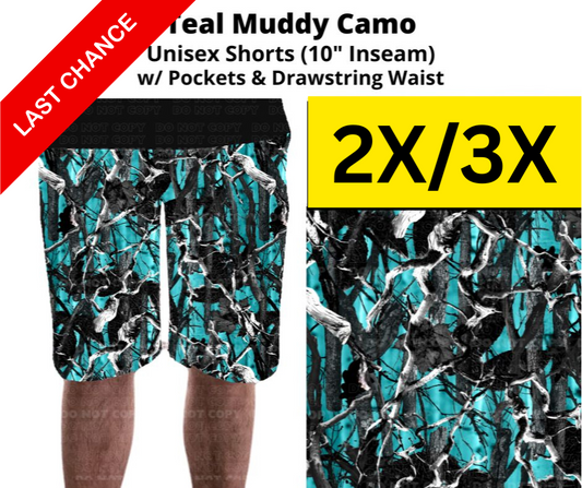 Teal Muddy Camo Unisex Shorts