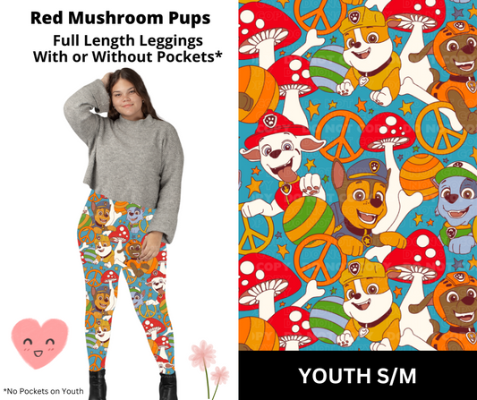 Red Mushroom Pups Full Length Leggings w/ Pockets