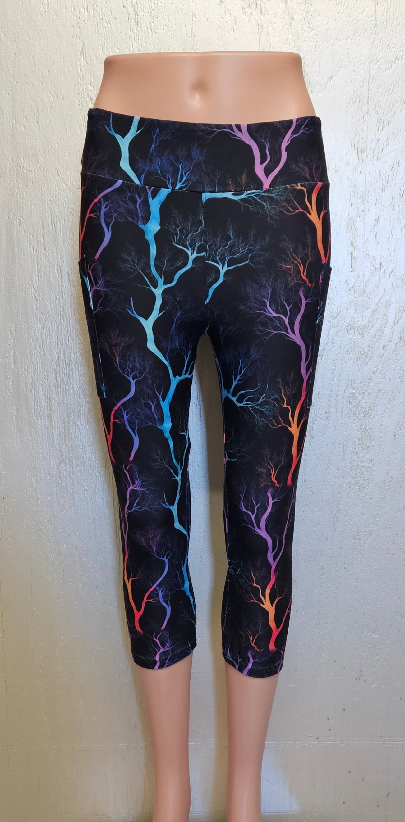 Neon Tree of Life leggings, capris and skorts with pockets