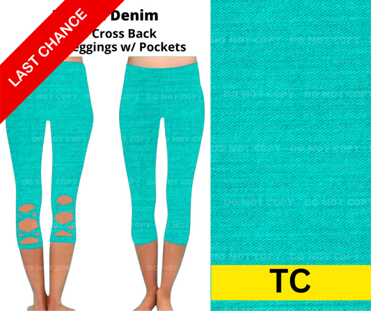 Lagoon Denim Criss Cross Capri w/ Pockets