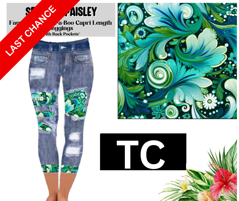 Sea Mist Paisley Capri Faux Denim Peekaboo