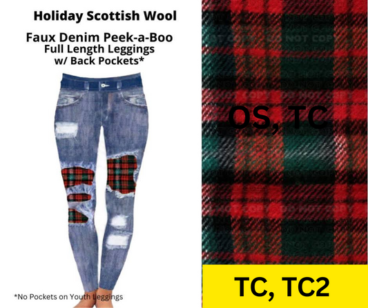 Holiday Scottish Wool Faux Denim Full Length Peekaboo Leggings