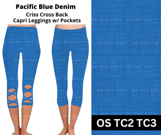 Pacific Blue Denim Criss Cross Capri w/ Pockets