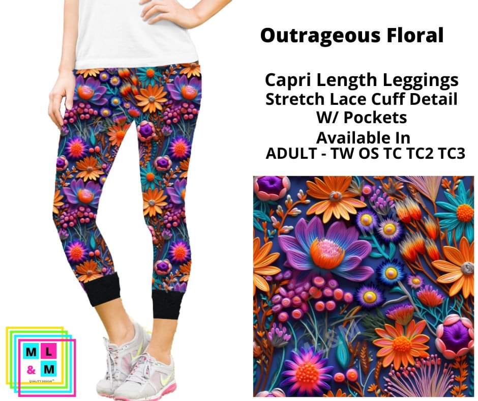 Outrageous Floral Lace Cuff Capris w/ Pockets