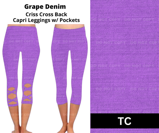 Grape Denim Criss Cross Capri w/ Pockets