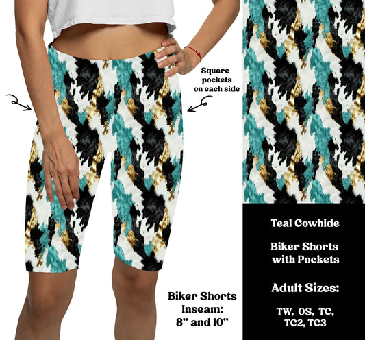 TEAL COWHIDE -  Bike Shorts with Pockets Preorder Closes  7/29