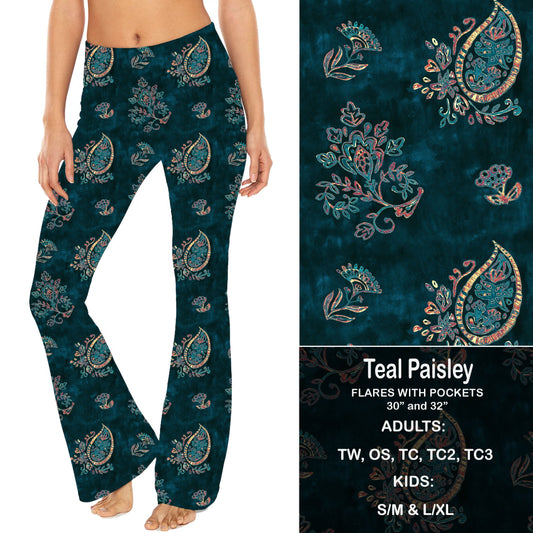Teal Paisley - Yoga Flares with Pockets Preorder Closes 2/23