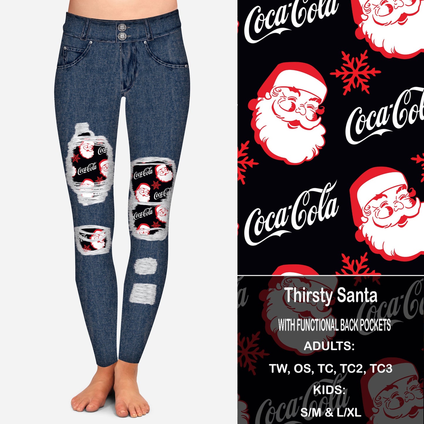 Thirsty Santa Faux Denim Peekaboo Leggings with Pockets Preorder Closes 9/18  eta Late October