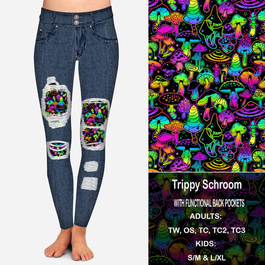 Trippy Schrooms Faux Denim Peekaboo Leggings with Pockets Preorder Closes 9/18  eta Late October