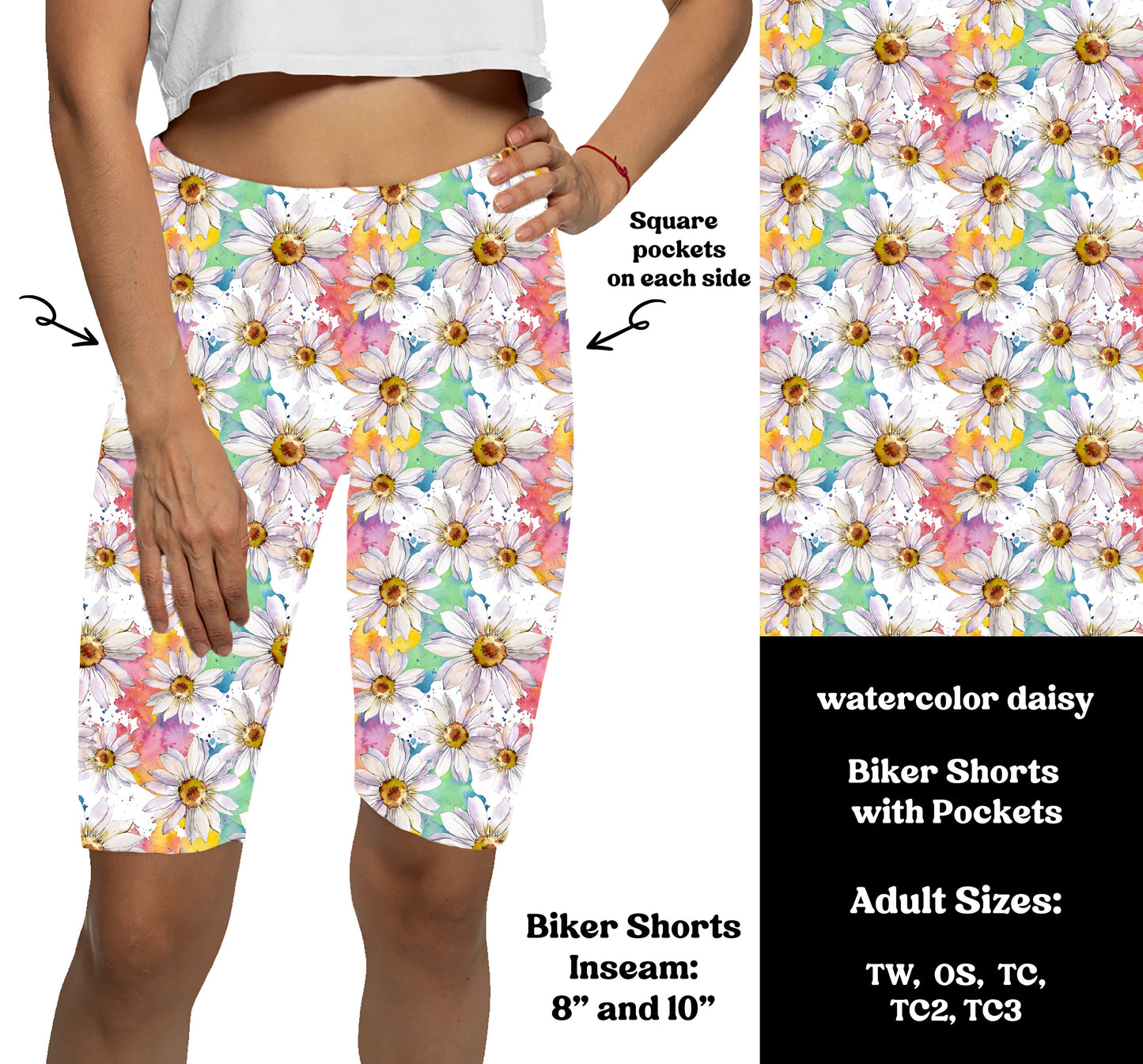 WATERCOLOR DAISY -  Bike Shorts with Pockets Preorder Closes  7/29