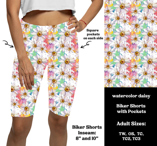 WATERCOLOR DAISY -  Bike Shorts with Pockets Preorder Closes  7/29