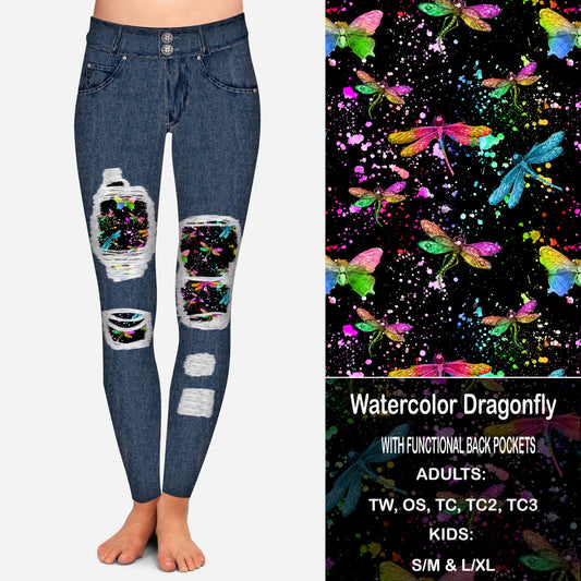 Watercolor Dragonfly Peekaboo Leggings with Pockets Preorder Closes 2/15 eta March