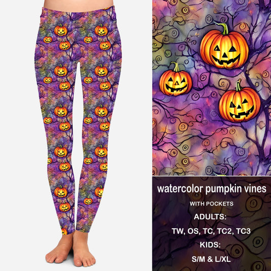 WATERCOLOR PUMPKIN VINE - Leggings & Capris with Pockets Preorder Closes 7/31