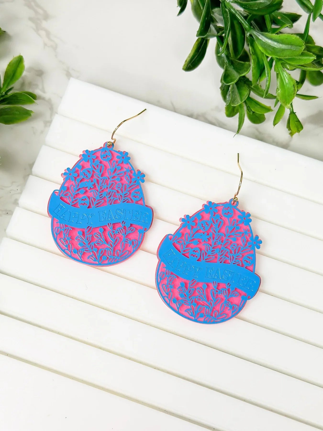 PREORDER: Blooming Floral Happy Easter Egg Dangle Earrings in Two Colors