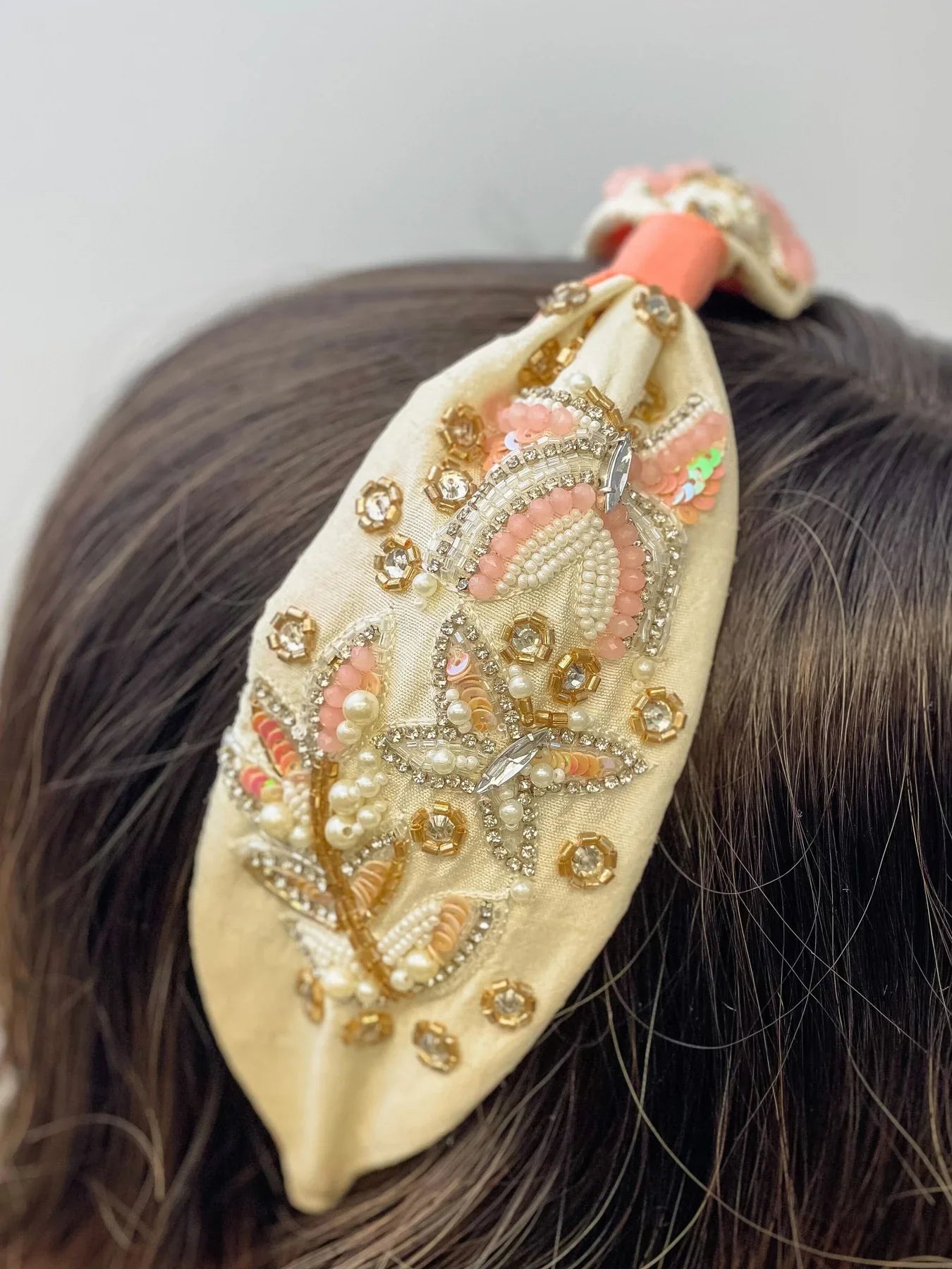 PREORDER: Pink Floral & Butterfly Embroidered Rhinestone Headband